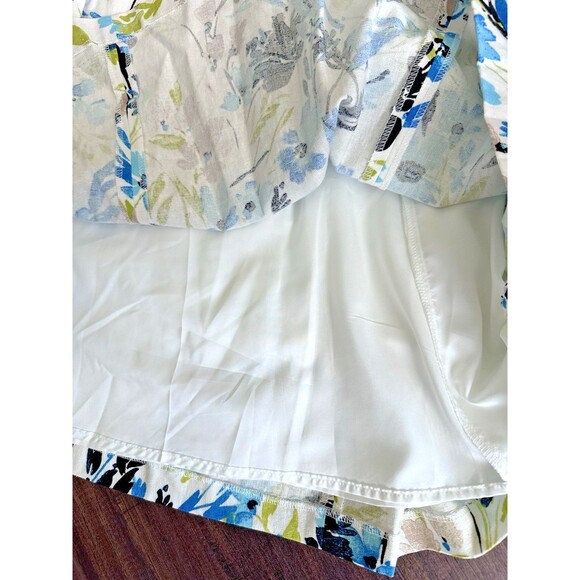 Kasper Women's Linen-Blend Printed Sleeveless Flared-Skirt Dress White Multi 16 - Picture 10 of 14